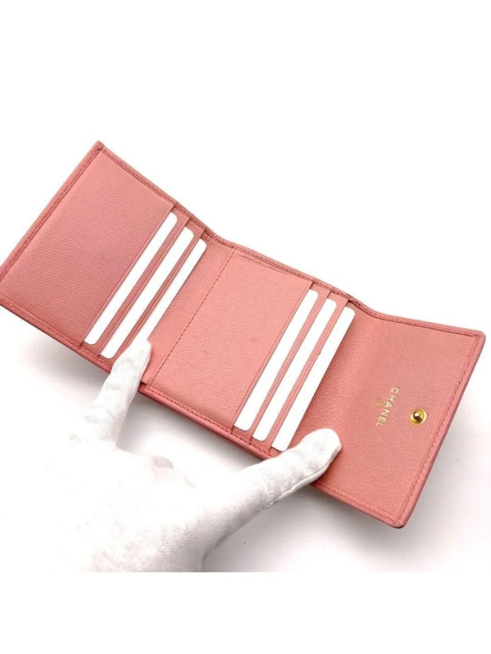 Chanel Wallet Coco Button Hook Trifold Pink